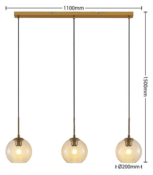 Lindby Grady függőlámpa, sárgaréz/tiszta, 110 cm, fém, üveg, dimmelhető, Sárgaréz / arany, Nappali / Étkező, fém, Modern