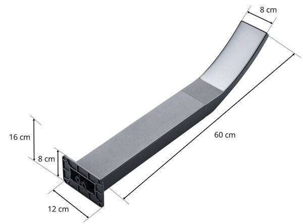 Lindby Ilvita LED fali lámpa, 60 cm, antracit, fém, IP54, Fekete, Alumínium, Modern