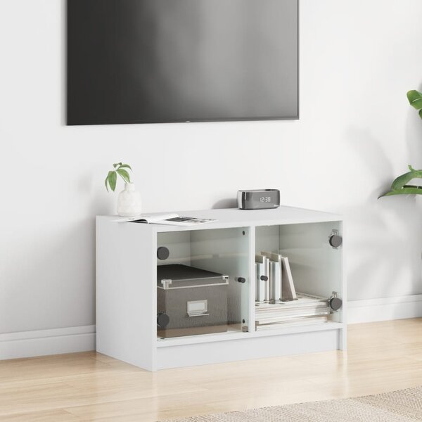 Fehér TV-szekrény üvegajtókkal 68x37x42 cm