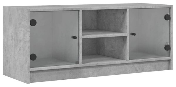 Betonszürke TV-szekrény üvegajtókkal 102 x 37 x 42 cm
