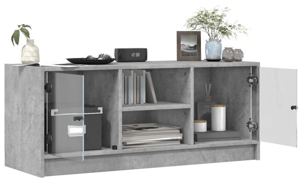 Betonszürke TV-szekrény üvegajtókkal 102 x 37 x 42 cm