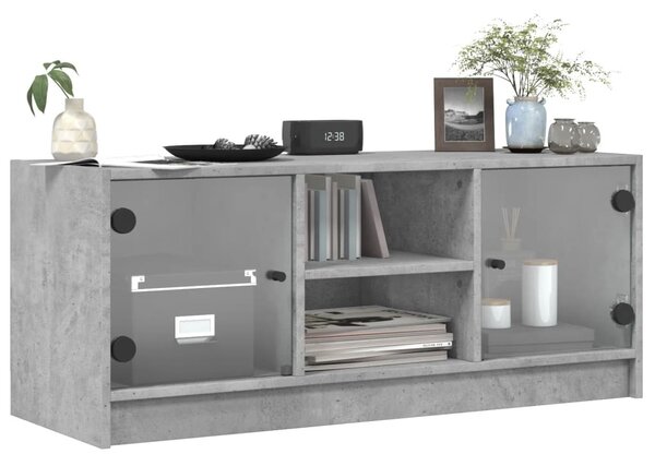 Betonszürke TV-szekrény üvegajtókkal 102 x 37 x 42 cm