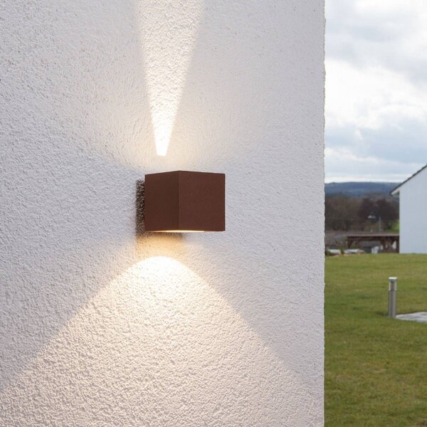 Lucande LED kültéri fali lámpa Jarno, rozsda, fém, 9cm, Barna / rozsda, Alumínium, Modern
