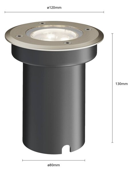 Lucande LED padlóbeépített lámpa Ava, Ø 12 cm, kerek, IP67, Alu / szürke / cink, Modern