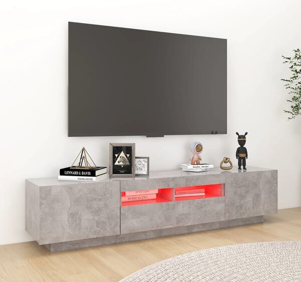 Betonszürke TV-szekrény LED-lámpákkal 180 x 35 x 40 cm