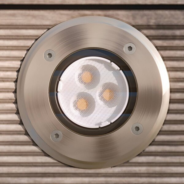 Lucande LED padlóbeépített lámpa Ava, Ø 12 cm, kerek, IP67, Alu / szürke / cink, Modern