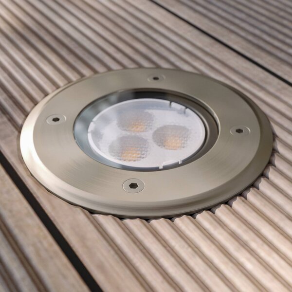 Lucande LED padlóbeépített lámpa Ava, Ø 12 cm, kerek, IP67, Alu / szürke / cink, Modern