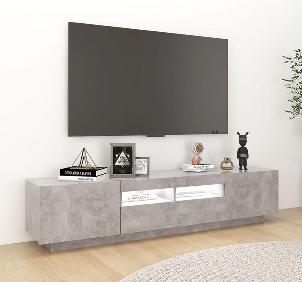 Betonszürke TV-szekrény LED-lámpákkal 180 x 35 x 40 cm