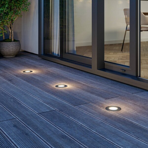 Lucande LED padlóbeépített lámpa Ava, Ø 12 cm, kerek, IP67, Alu / szürke / cink, Modern