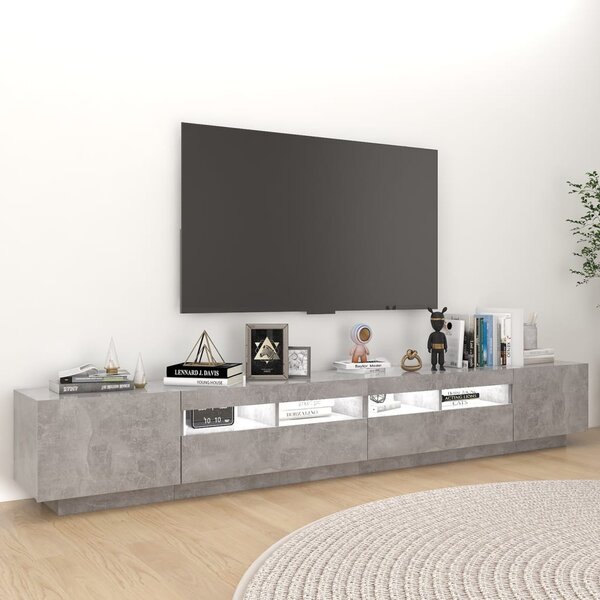 Betonszürke TV-szekrény LED-lámpákkal 260 x 35 x 40 cm