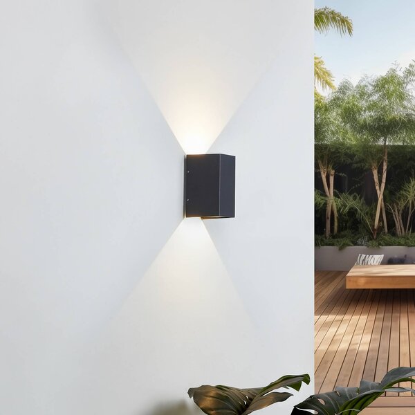 Lucande LED fali lámpa Kimian, magasság 17 cm, antracit, IP54, Fekete, Alumínium, Modern