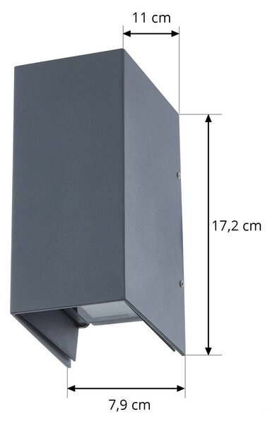 Lucande LED fali lámpa Kimian, magasság 17 cm, antracit, IP54, Fekete, Alumínium, Modern