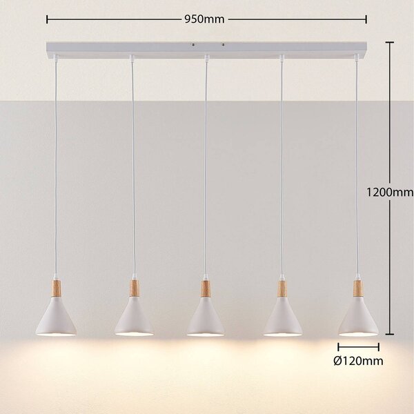 Lindby függőlámpa Arina, 100 cm, fehér, 5 lámpás, E14, dimmelhető, Fehér / opál, Nappali / Étkező, fém, Modern