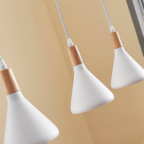 Lindby függőlámpa Arina, 100 cm, fehér, 5 lámpás, E14, dimmelhető, Fehér / opál, Nappali / Étkező, fém, Modern