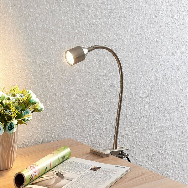 Lindby Djamila LED-es bilincslámpa, nikkel szatírozott, Alu / szürke / cink, Dolgozószoba / Iroda, fém, Modern