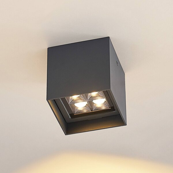 Lindby Eveta LED mennyezeti lámpa, 10 cm, antracit, alumínium, IP65, Fekete, Alumínium, Modern