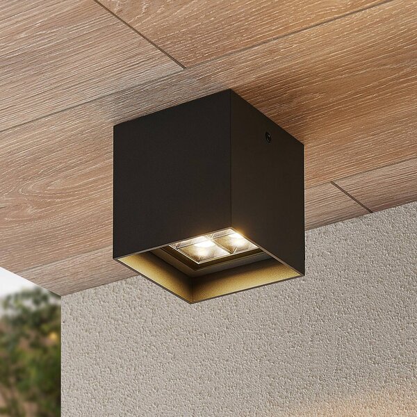 Lindby Eveta LED mennyezeti lámpa, 10 cm, antracit, alumínium, IP65, Fekete, Alumínium, Modern