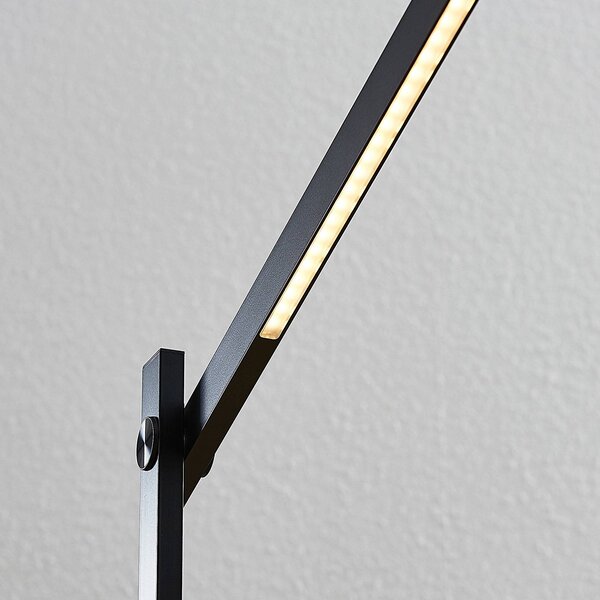 Lindby Loretta LED-es asztali lámpa, 43 cm, fekete, CCT, dimmelhető, Fekete, Dolgozószoba / Iroda, Műanyag, Modern