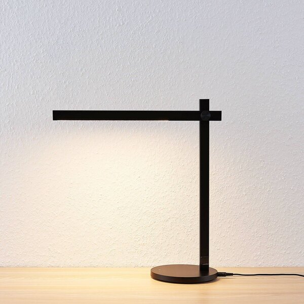 Lindby Loretta LED-es asztali lámpa, 43 cm, fekete, CCT, dimmelhető, Fekete, Dolgozószoba / Iroda, Műanyag, Modern