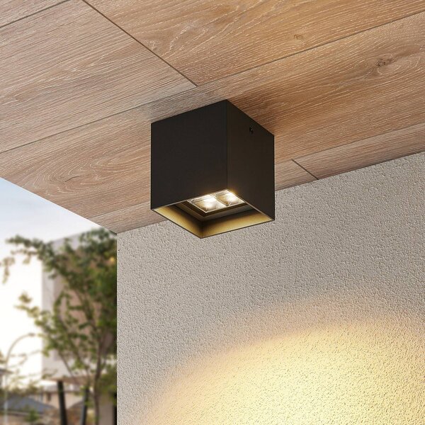 Lindby Eveta LED mennyezeti lámpa, 10 cm, antracit, alumínium, IP65, Fekete, Alumínium, Modern