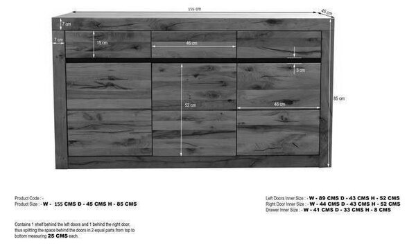 VEVEY Komód 155x85 cm sötétbarna, tölgy