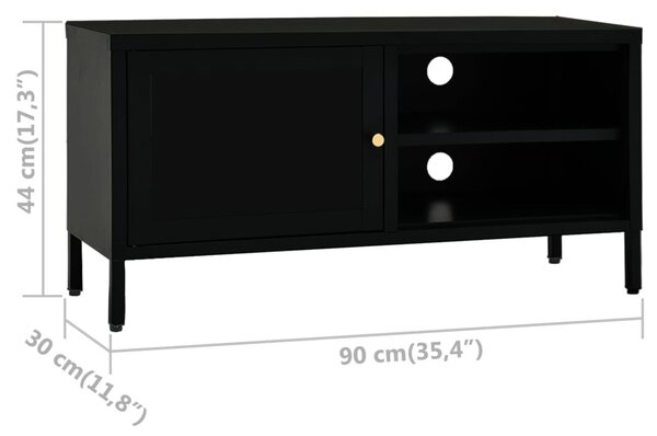 Fekete acél és üveg TV-szekrény 90 x 30 x 44 cm