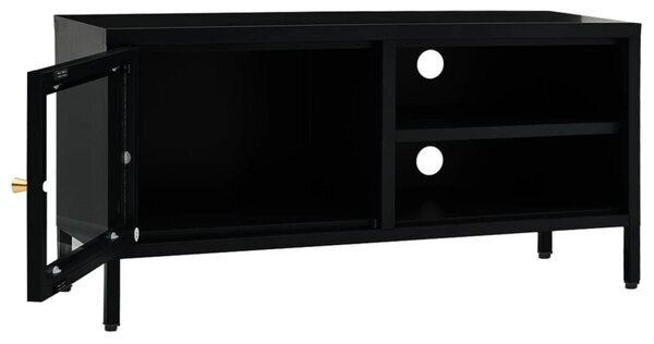 Fekete acél és üveg TV-szekrény 90 x 30 x 44 cm