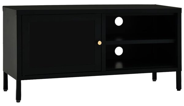 Fekete acél és üveg TV-szekrény 90 x 30 x 44 cm