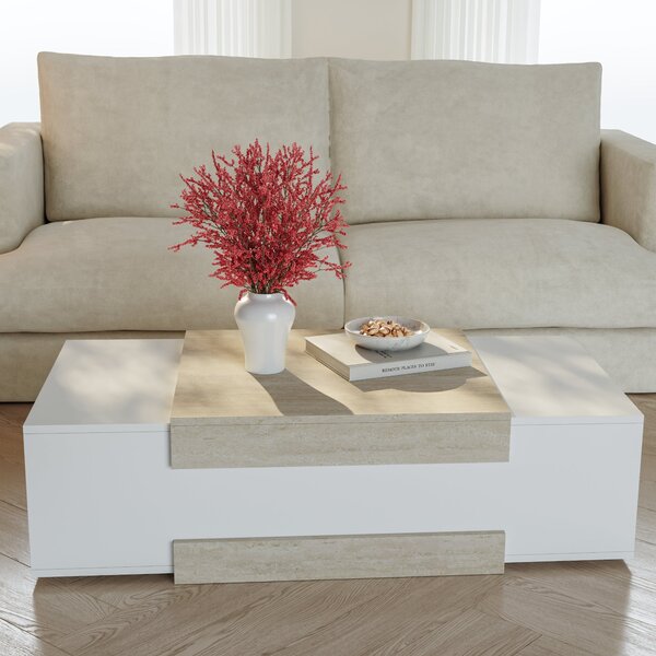 Dohányzóasztal Eljak 110x57x31 cm fehér/travertin színű [en.casa]