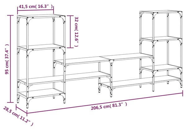 Füstös tölgy színű szerelt fa TV-szekrény 206,5 x 28,5 x 95 cm