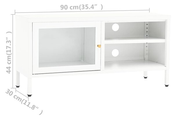 Fehér acél és üveg TV-szekrény 90 x 30 x 44 cm