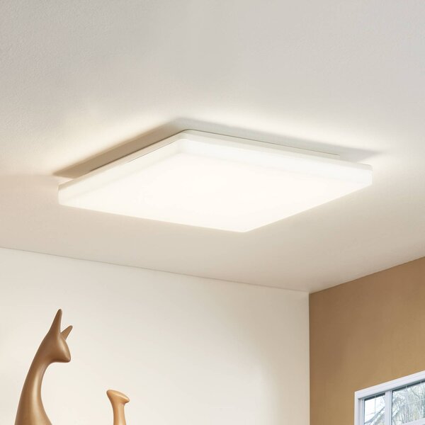 PRIOS Prios LED mennyezeti lámpa Artin, 33 cm, fehér, szögletes, érzékelős, szögletes, Fehér / opál, Fürdőszoba, Műanyag, Modern