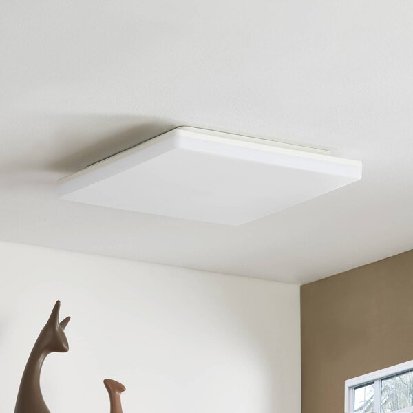 PRIOS Prios LED mennyezeti lámpa Artin, 33 cm, fehér, szögletes, érzékelős, szögletes, Fehér / opál, Fürdőszoba, Műanyag, Modern