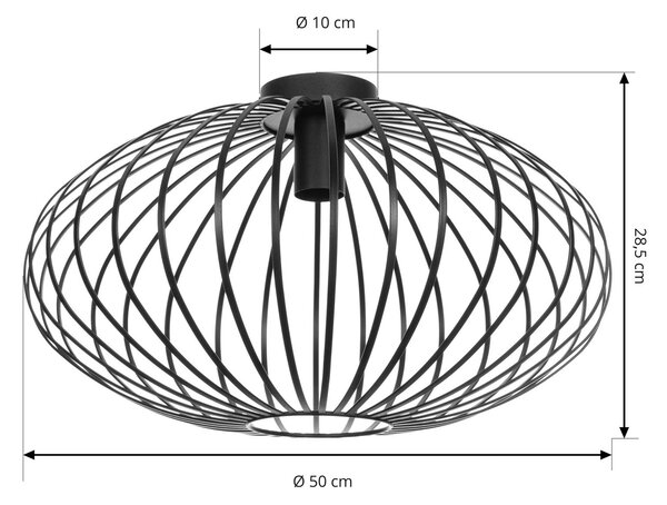 Lindby Maivi mennyezeti lámpa, fekete, 50 cm, vas, kalitka, dimmelhető, Fekete, Nappali / Étkező, fém, Modern