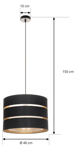 Lindby függőlámpa Tsomo, Ø 40 cm, fekete, szövet, E27, dimmelhető, Fekete, Nappali / Étkező, Textil / szövet / selyem, Skandináv
