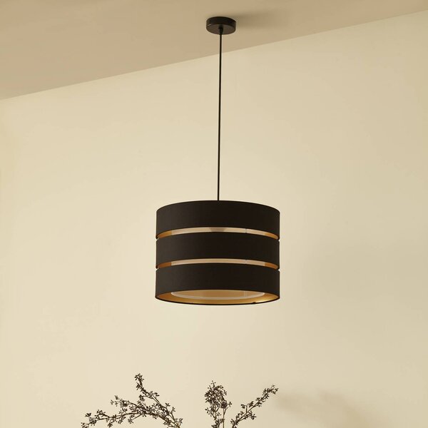 Lindby függőlámpa Tsomo, Ø 40 cm, fekete, szövet, E27, dimmelhető, Fekete, Nappali / Étkező, Textil / szövet / selyem, Skandináv