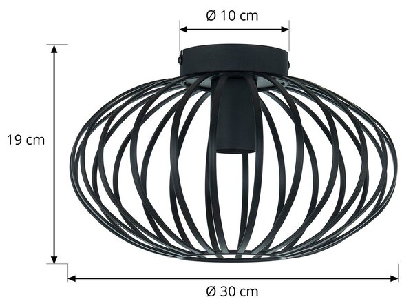 Lindby Maivi mennyezeti lámpa, fekete, 30 cm, vas, kalitka, dimmelhető, Fekete, Nappali / Étkező, fém, Modern