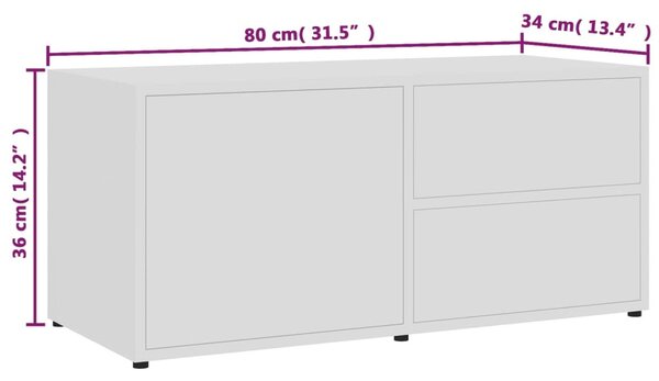 Fehér szerelt fa TV-szekrény 80 x 34 x 36 cm