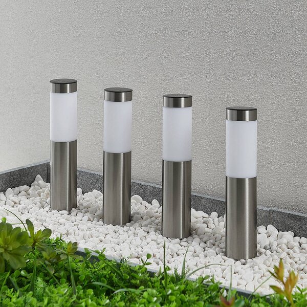 Lindby LED napelemes lámpa, 4 darabos szett, földi tüske, 31 cm, IP44, Alu / szürke / cink, Rozsdamentes acél, Modern
