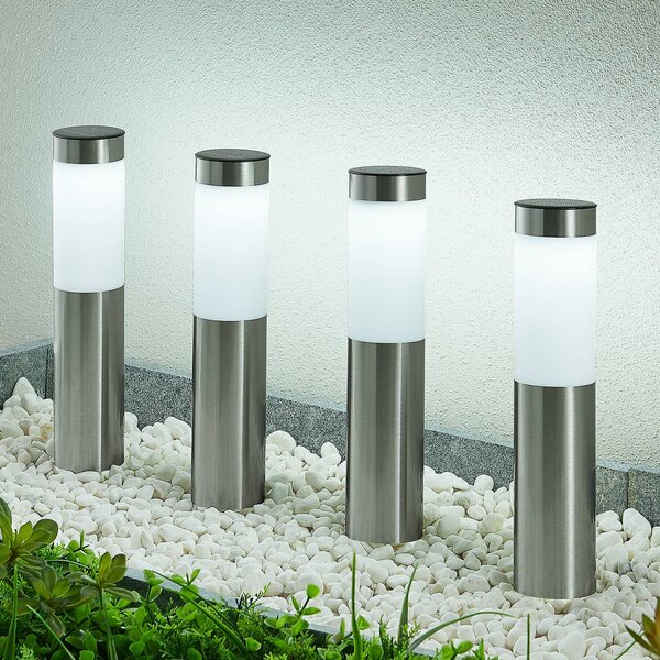 Lindby LED napelemes lámpa, 4 darabos szett, földi tüske, 31 cm, IP44, Alu / szürke / cink, Rozsdamentes acél, Modern