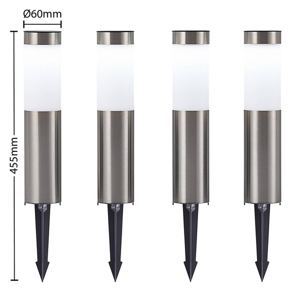Lindby LED napelemes lámpa, 4 darabos szett, földi tüske, 31 cm, IP44, Alu / szürke / cink, Rozsdamentes acél, Modern