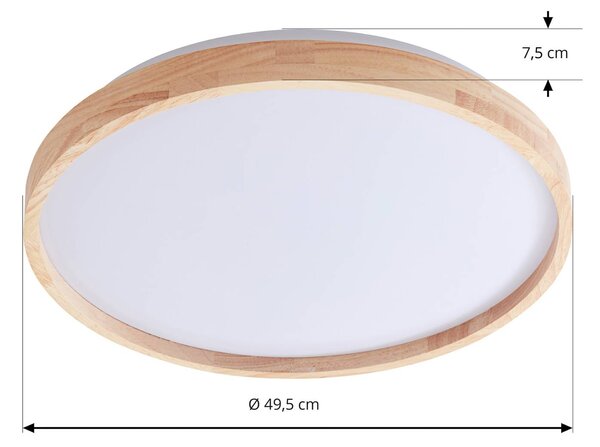 Lindby Smart LED mennyezeti lámpa Mirren fa Ø49,5cm CCT Tuya, dimmelhető, Világos fa, Nappali / Étkező, Műanyag, Modern