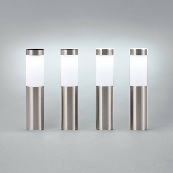 Lindby LED napelemes lámpa, 4 darabos szett, földi tüske, 31 cm, IP44, Alu / szürke / cink, Rozsdamentes acél, Modern
