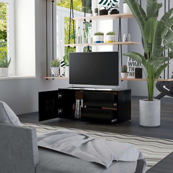Fekete szerelt fa TV-szekrény 80 x 34 x 36 cm