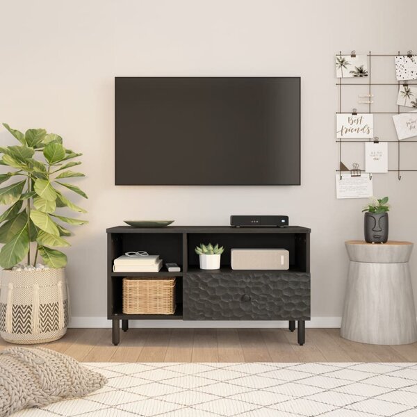 Fekete tömör mangófa TV-szekrény 80 x 33 x 46 cm