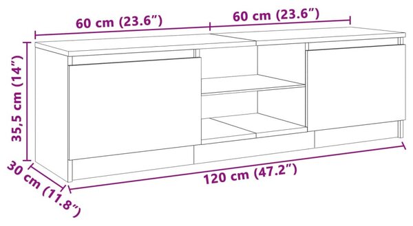 Szürke TV-szekrény LED-világítással 120 x 30 x 36 cm