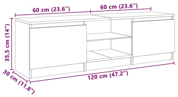 Fehér TV-szekrény LED lámpákkal 120 x 30 x 36 cm