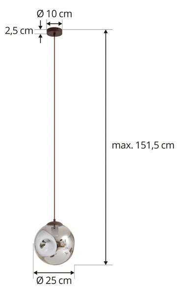 Lindby függőlámpa Valentina, E27, Ø 25 cm, füstszürke, üveg, dimmelhető, Alu / szürke / cink, Nappali / Étkező, Üveg, Dizájn