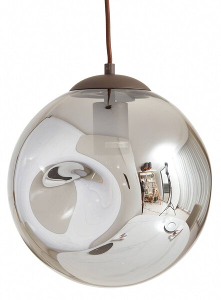 Lindby függőlámpa Valentina, E27, Ø 25 cm, füstszürke, üveg, dimmelhető, Alu / szürke / cink, Nappali / Étkező, Üveg, Dizájn
