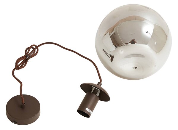 Lindby függőlámpa Valentina, E27, Ø 25 cm, füstszürke, üveg, dimmelhető, Alu / szürke / cink, Nappali / Étkező, Üveg, Dizájn